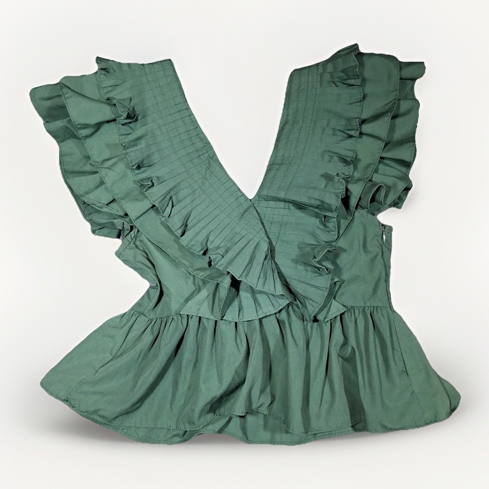 entro Green Ruffled V-Neck Peplum Blouse - Picture 8 of 8